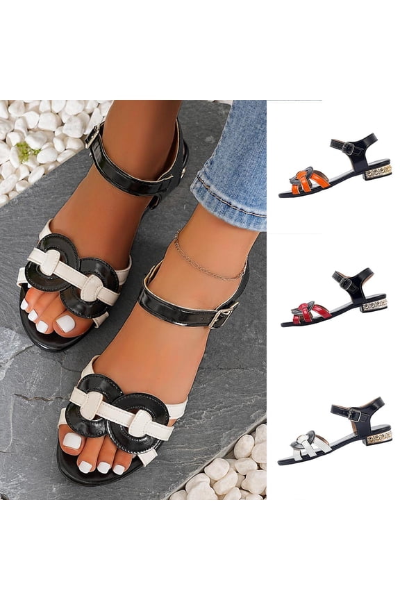 Women's Retro Color-Block Woven Block Heel Sandals Casual Open Toe Adjustable Buckle Strap Comfortable Slides for Party Daily Wear Plus Size Available