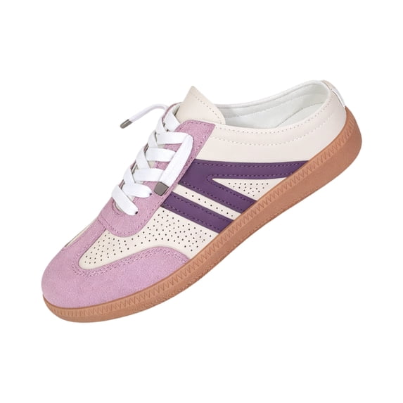 Women's Retro Contrast Stripe Low Top Sneakers Faux Suede Upper Lace Up Non Slip Gum Sole Casual Walking Shopping Daily Wear Ladies Fashion Shoes 43