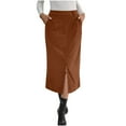 thumbnail image 1 of Women's Retro Corduroy Midi Skirt Fall Elegant Workwear Skirt with Pockets & Split, Fashion Casual Skirt for Commutes & Weekend Brunches, 1 of 8
