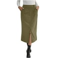 thumbnail image 1 of Women's Retro Corduroy Midi Skirt Fall Elegant Workwear Skirt with Pockets & Split, Fashion Casual Skirt for Commutes & Weekend Brunches, 1 of 8