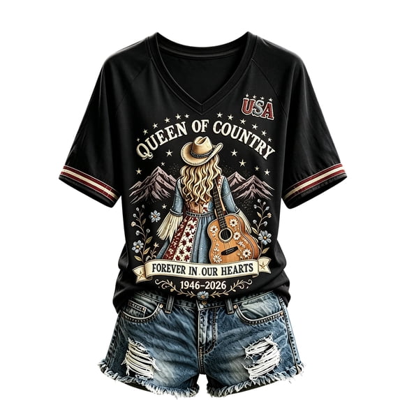 Women's Retro Country Music Parton T-shirt Graphic Dolly Western Blouses Short Sleeve V Neck T-shirts for Vintage Country Music Tribute,(XXXL)
