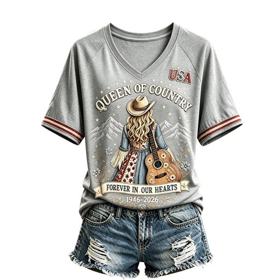 Women's Retro Country Singer Graphic Tee Graphic Dolly Western T-shirt Short Sleeve V Neck Tops for Vintage Country Music Tribute,(XXL)