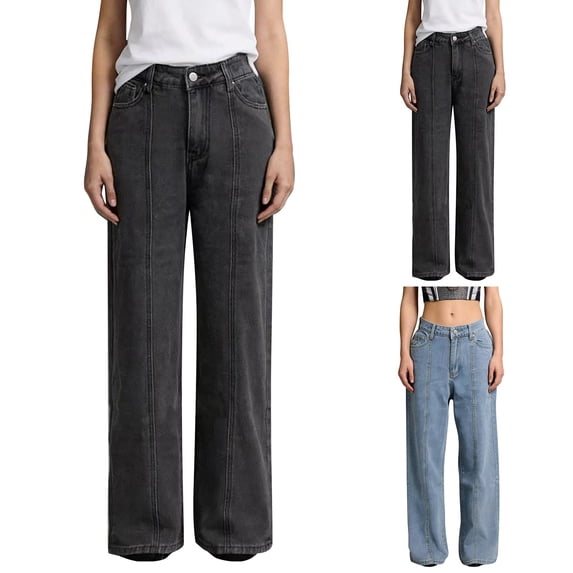 Women's Retro Dark Wash High Waisted Flare Jeans Wide Leg Denim