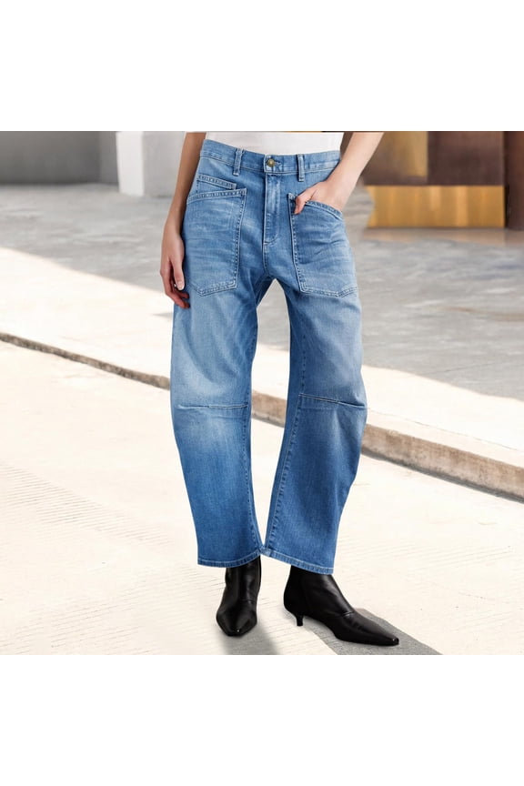 Women's Retro Deconstruction Tooling Patch Pocket Washed Curved High Waisted Jeans Jean Pants for Women 24 Previously Viewed Size 9 Pants Womens Jean Leggings Denim Jean's Posh Pantry Denim Leggings