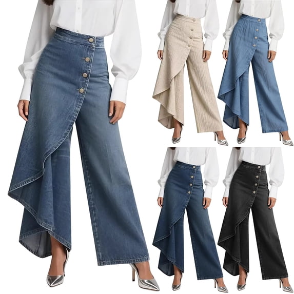 Women's Retro Denim Jeans Irregular Splicing Flare Streetwear Pants