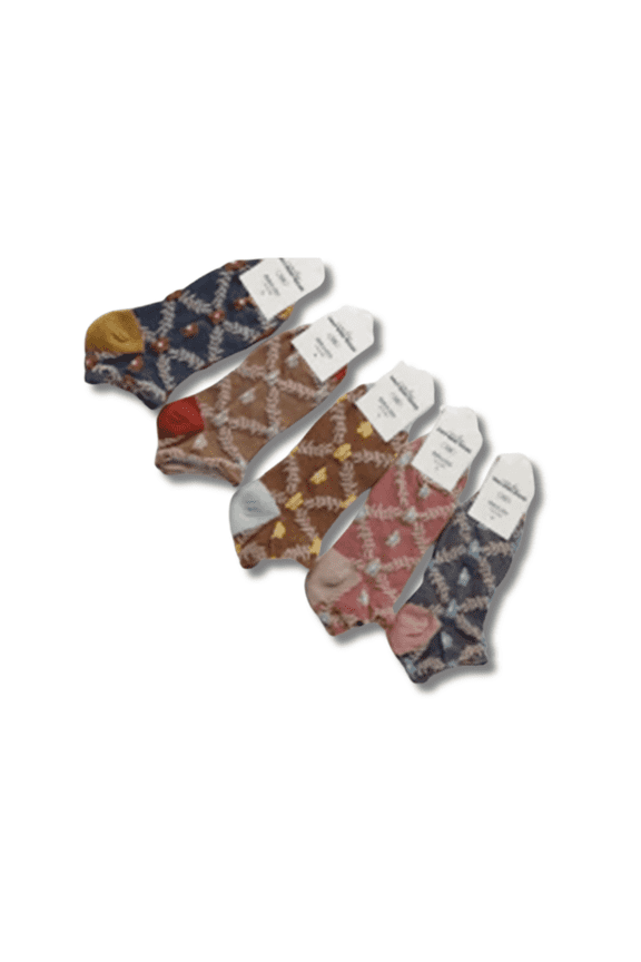 Women's Retro Diamond Grid Floral Cotton Crew Socks 5-Pack