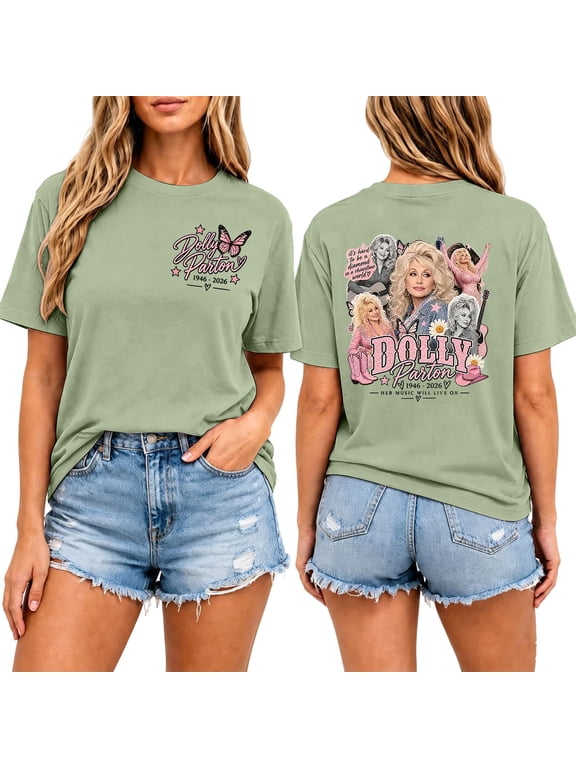 Women's Retro Dolly Shirt, Parton Memorial T-Shirt, Country Music Legend Tee, Vintage Graphic Tshirts Crewneck T Shirts Fashion Clothes,S