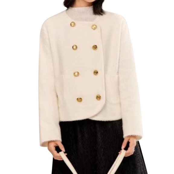 Women's Retro Double-Breasted Woolen Cardigan - Temperament Knitted Open Front Winter Coat