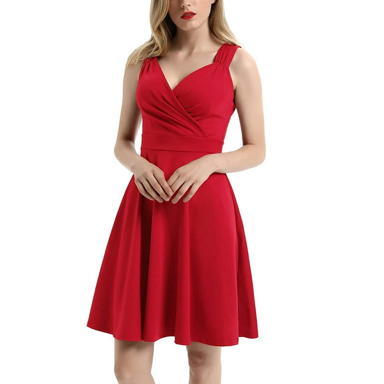 Women s Retro Dresses Rockabilly Dress Knee Length Vintage Dress S Red Walmart