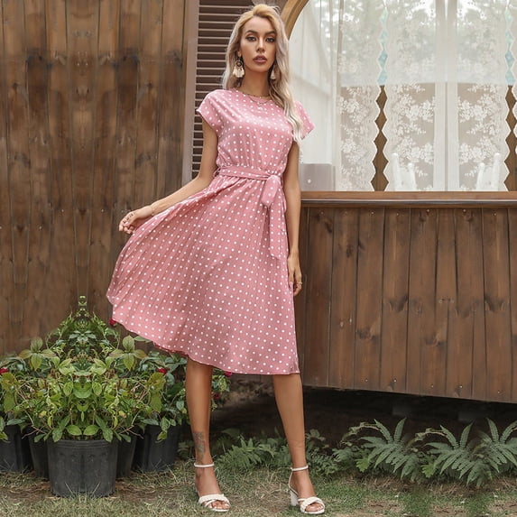 Women's Retro Elegant Short-Sleeve Polka Dot Pleated Dress