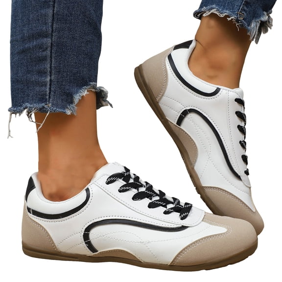 Women's Retro Fashion Sneakers Non Slip Comfortable Casual Running Shoes Breathable Classic Walking Trainers Beige Size 9