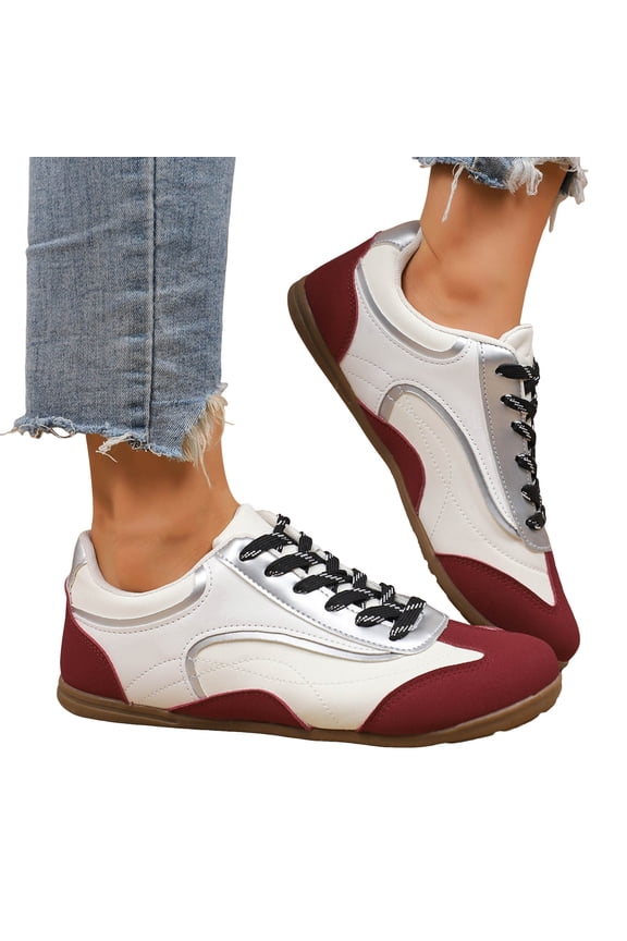 Women's Retro Fashion Sneakers Non Slip Comfortable Casual Running Shoes Breathable Classic Walking Trainers Red Size 6