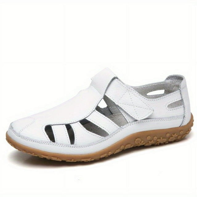 Women's Retro Flat Sandals - Closed Toe, Easy Hook & Loop, Non-Slip ...