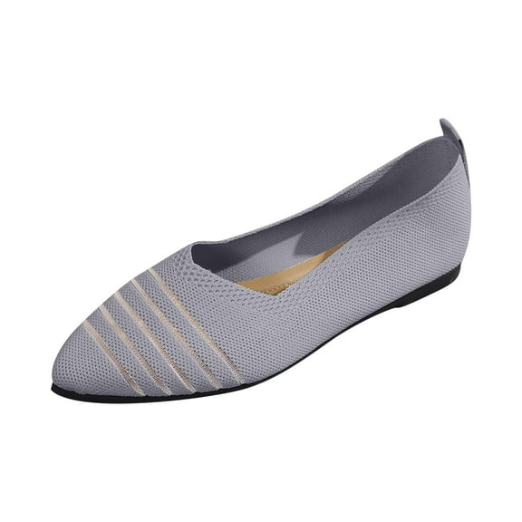 Women's Retro Flat Shoes Flying Weave Round Head Shallow Mouth One Foot Stirrup Single Shoes Work Single Shoes Gray Women Sandal
