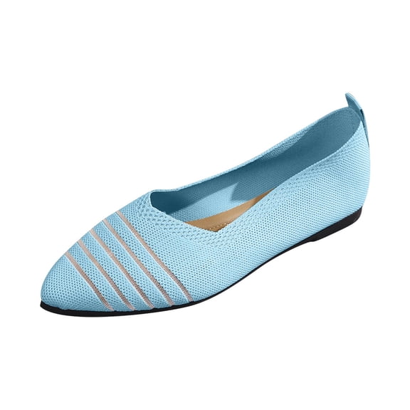 Women's Retro Flat Shoes Flying Weave Round Head Shallow Mouth One Foot Stirrup Single Shoes Work Single Shoes Light Blue Women Sandal
