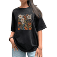 thumbnail image 1 of Women's Retro Floral Graphic Breathable Washed T Shirt Casual Top Cotton Black S-2XL Plus Size, 1 of 5