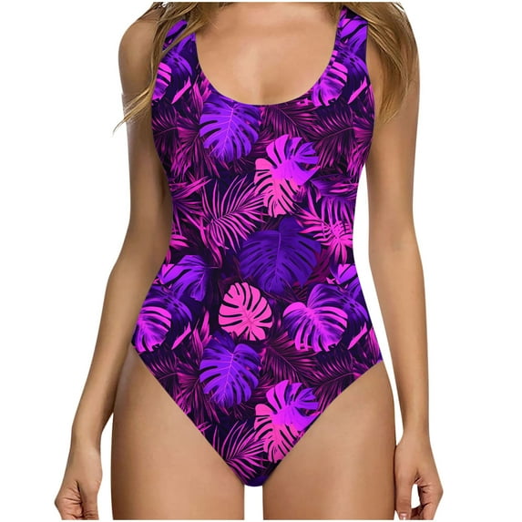 Women's Retro Floral One Piece Swimsuit - Tummy Control Square Neck with Padded Cups, Sexy Backless Swimwear for 2025 Summer