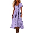 thumbnail image 1 of Women's Retro Floral Print V Neck Short Sleeve Midi Dress Loose Fit Flowy Beach Dress Comfy Summer Dress for Vacation and Casual Wear, Size S-2XL, 1 of 5