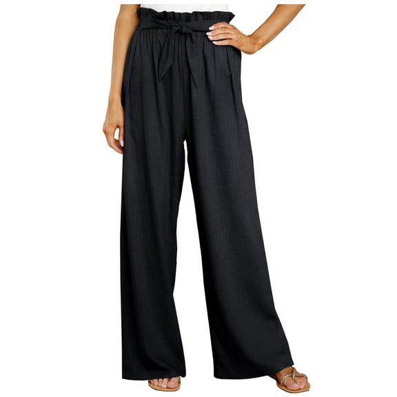 Women's Retro Flower Printed Elastic Waist Patch Pocket Casual Pants