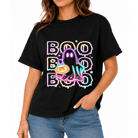 Women's Retro Ghost Pumpkin Halloween Graphic T-Shirt, Fall Party Casual Short Sleeve Tee