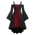 thumbnail image 1 of Women's Retro Gothic Dress Vintage Off Shoulder Lace Up Costume Spring Women's Dress Party Performance Robe-Red 2-M, 1 of 7