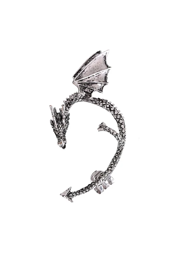 Women's Retro Gothic Punk Etched Dragon Shape Ear Cuff No Piercing Earring-Bronze