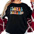 thumbnail image 1 of Women's Retro Groovy Flower Colorful Floral Comfortable T Shirt Breathable Short Sleeve Round Neck Top Black S-5XL, 1 of 5