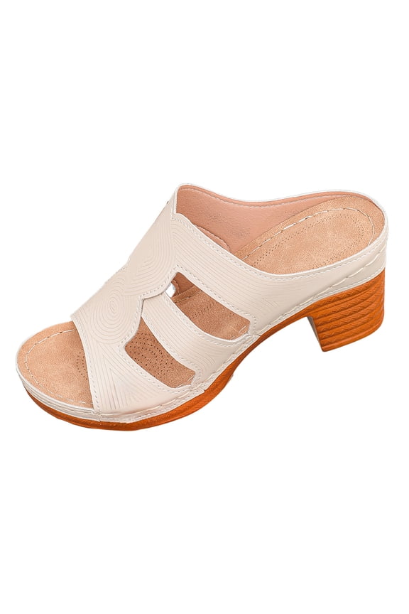 Women's Retro Heeled Sandal Lightweight Open Toe Block Heel Dressy Sandals Summer Platform Backless Walking Shoes Beige Size 9.5