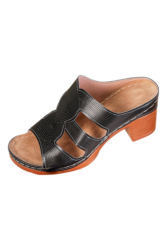 Women's Retro Heeled Sandal Lightweight Open Toe Block Heel Dressy Sandals Summer Platform Backless Walking Shoes Black Size 9