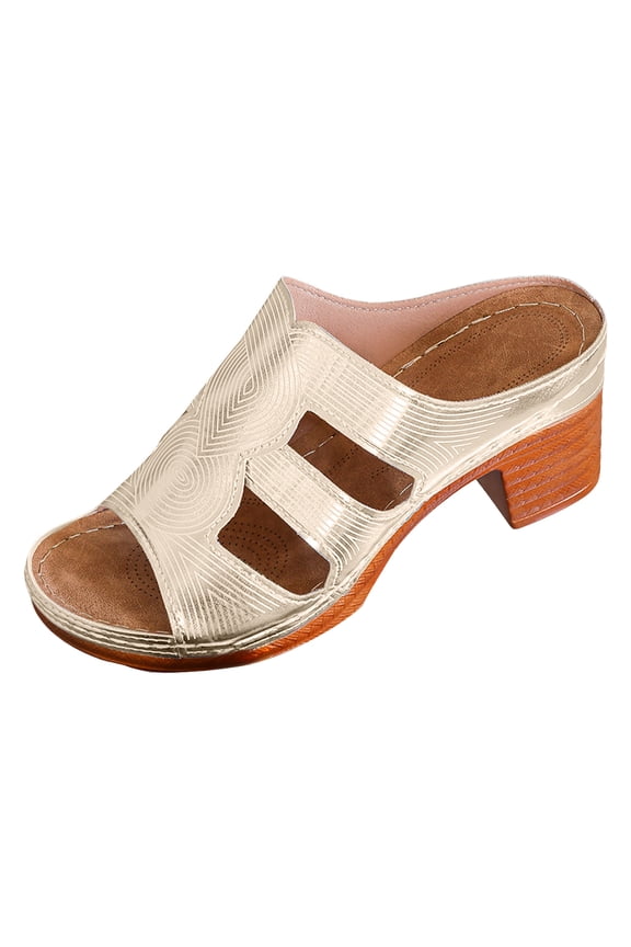 Women's Retro Heeled Sandal Lightweight Open Toe Block Heel Dressy Sandals Summer Platform Backless Walking Shoes Gold Size 8.5