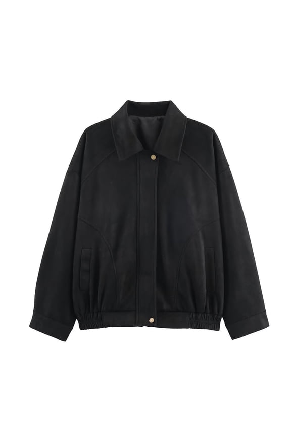 Women's Retro Lapel Collar Bomber Jacket, Casual Lightweight Batwing Sleeve Coat, Vintage Inspired Pilot Style Jacket, Soft Polyester Outerwear for Women, Streetwear Cropped Length Coat Black L