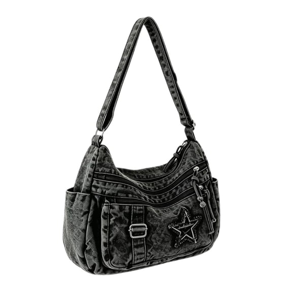 Women's Retro Large Canvas Denim Shoulder Bag Denim Crossbody Handbags Casual Star Style Lightweight Tote Purse