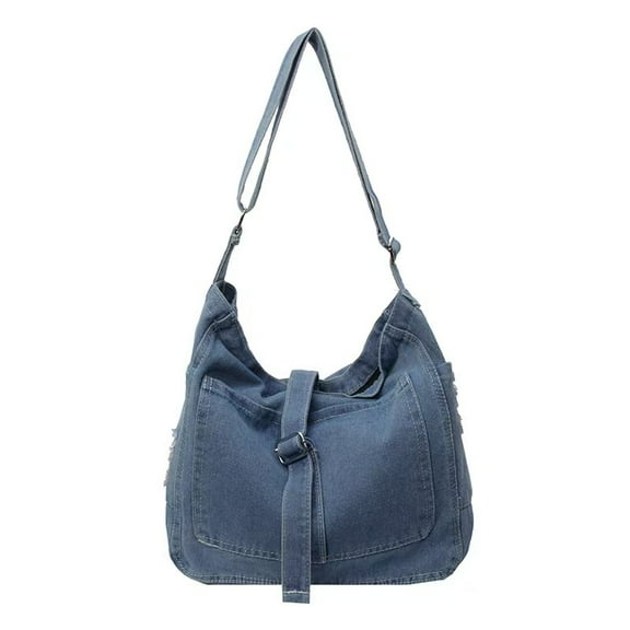 Women's Retro Large Canvas Denim Shoulder Bag Denim Crossbody Handbags Casual Style Lightweight Tote Purse