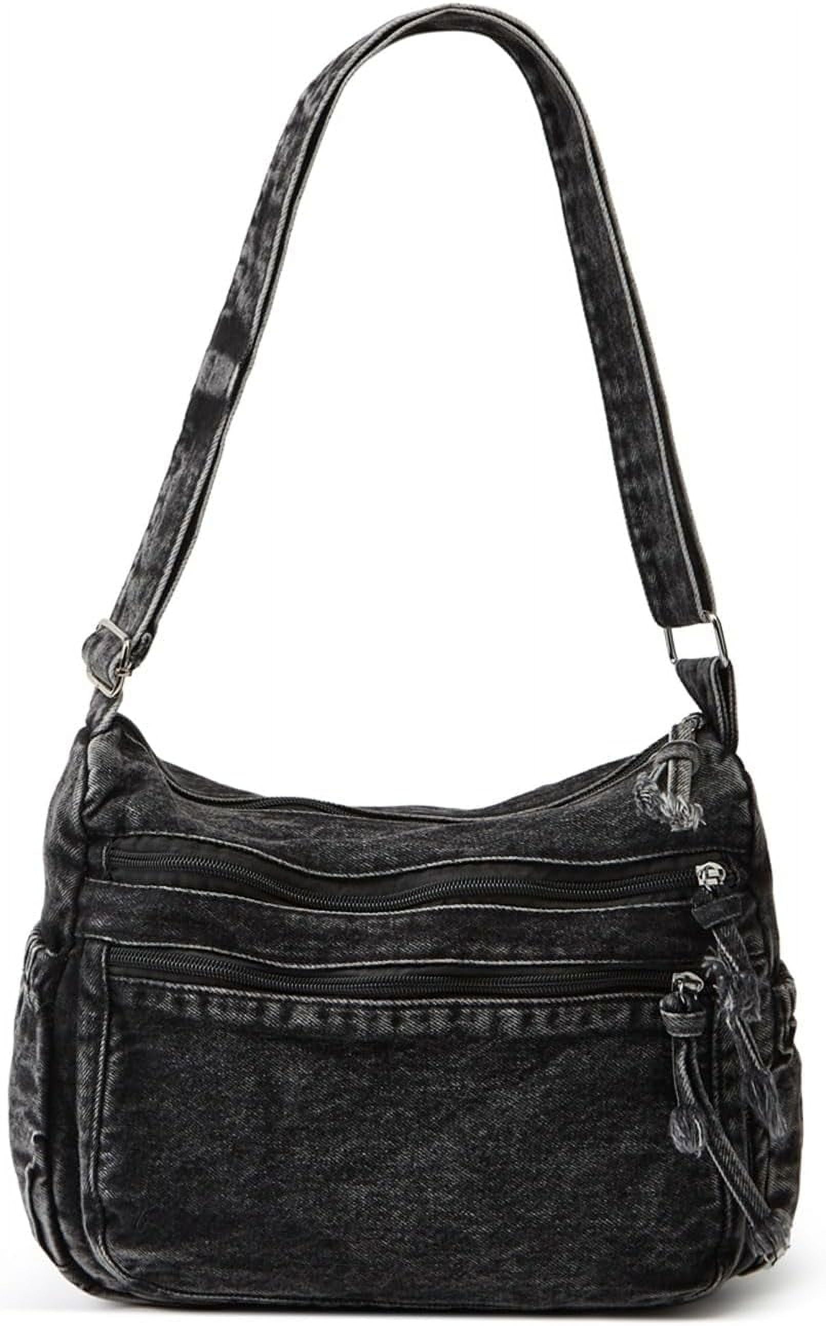 Women's Retro Large Canvas Denim Shoulder Bag Denim Crossbody Handbags Casual Style Lightweight Tote Purse
