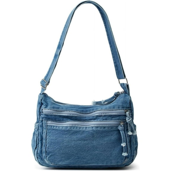 Women's Retro Large Canvas Denim Shoulder Bag Denim Crossbody Handbags Casual Style Lightweight Tote Purse