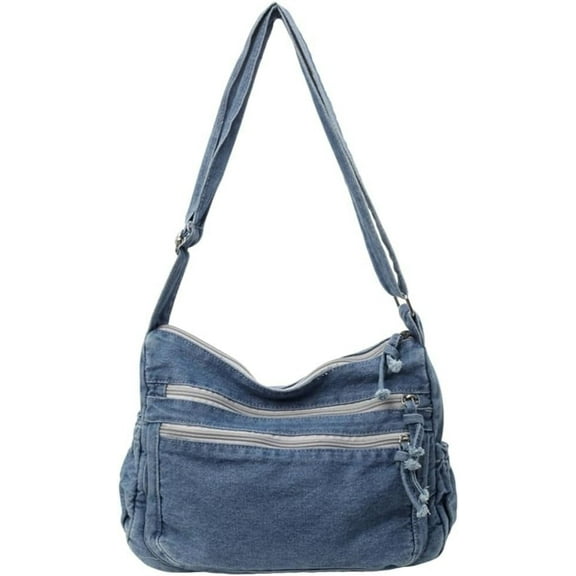 Women's Retro Large Canvas Denim Shoulder Bag Denim Crossbody Handbags Casual Style Lightweight Tote Purse