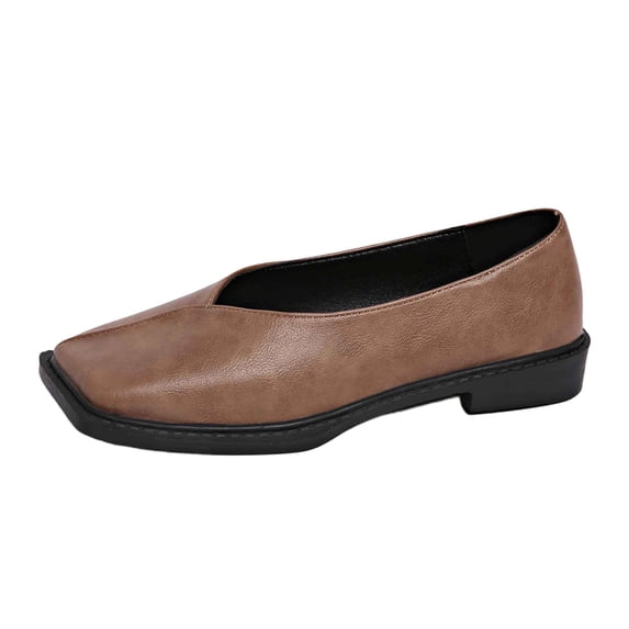 Women's Retro Leather Square Toe Loafers Casual Comfortable Slip On Business Work Dress Shoes Low Heel Walking Shoes Coffee 6.5(38)