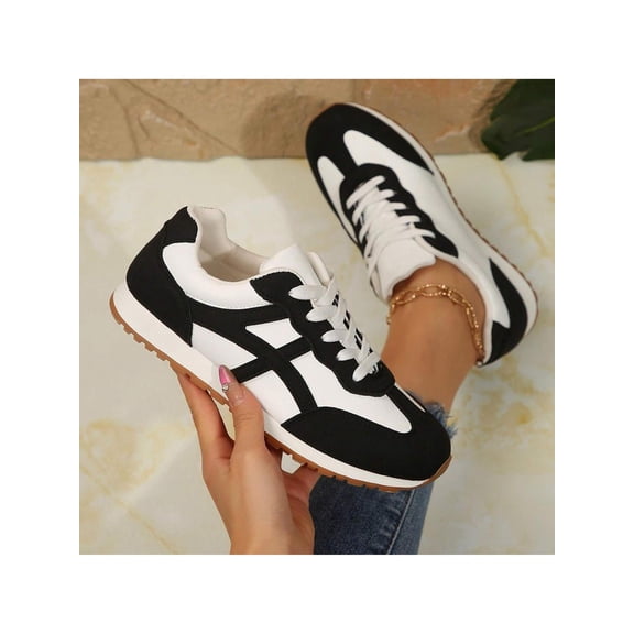 Women's Retro Lightweight Sneakers, Colorblock Fashionable Casual Walking Sports Shoes