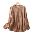 thumbnail image 1 of Women's Retro Linen Shirt Plus Size Solid Color Buttons Stand Asymmetrical Top Womens Long Sleeve Shirts for Layering Woman T Shirt Casual Womens Summer Tops Shirts with Long Sleeves for Women Womens, 1 of 5