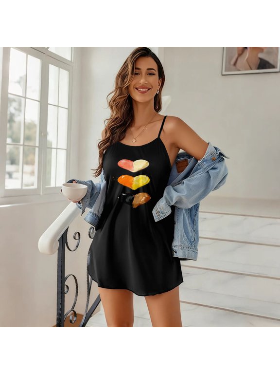 Women's Retro Lips Graphic Cami Nightgown, Spaghetti Strap Sleeveless Sleep Dress