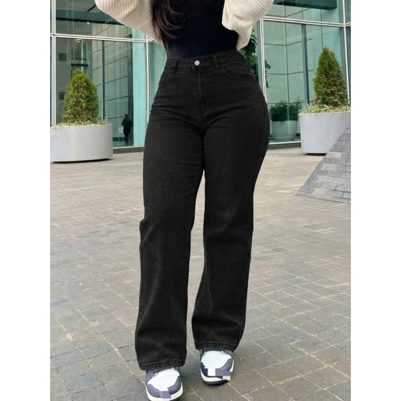 Women's Retro Loose Boyfriend Straight Leg Jeans Casual Black Fall