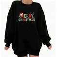 thumbnail image 1 of Women's Retro Merry Christmas Colorful Pattern Letter Santa Hat Reindeer Antler Graphic Cotton Round-neck Long-sleeved Sweatshirt Black S-3XL, 1 of 6