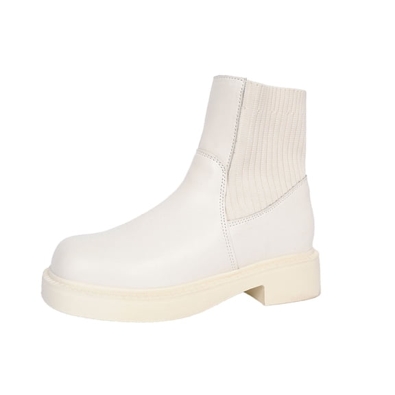 Women's Retro Mid Calf Boots with Comfortable Elastic Fit for Everyday Casual Wear and Work Environments Featuring Classic Solid Design,Color:White,Size:6.5