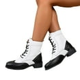 thumbnail image 1 of Women's Retro Mid Calf Combat Boots Black White Color Block Leather Lace up Low Heel Winter Fall Ankle Booties White Size 8, 1 of 7