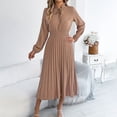 thumbnail image 1 of Women's Retro Midi A-Line Dress Long Sleeve Tie Neck Ruffle Collar Smocked Waist Pleated Skirt Hem Elegant Flowy Chiffon Dress For Casual Daily Wear Professional Office Work Event, 1 of 9