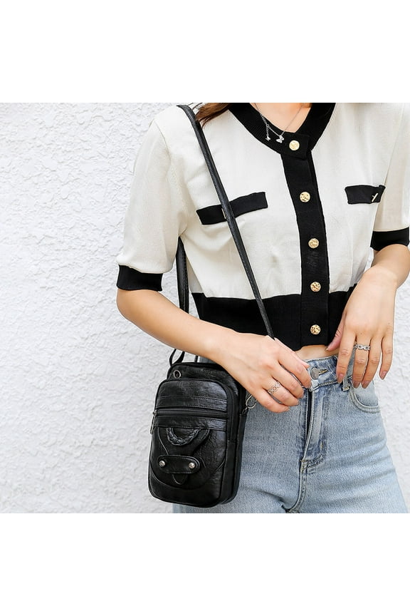 Women’s Retro Mini Shoulder Bag | Multi-Compartment Washed Leather Crossbody Satchel Purse | Large Screen Cell Phone Fit, Zipper Pockets, Adjustable Strap, Vintage Fringe Design, Everyday Travel