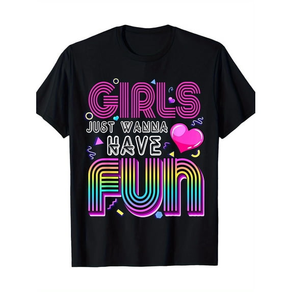 Women's Retro Neon Graphic T-Shirt, Vintage 80s Inspired Rainbow Typography Tee, Colorful Casual Crew Neck Short Sleeve Cotton Summer Top