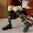 thumbnail image 1 of Women's Retro Plaid Knee High Sock, Kawaii Japanese JK Winter Warm Thick Long Tube Ribbed Knitted Crew Sock. ﻿, 1 of 9