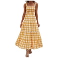 thumbnail image 1 of Women's Retro Plaid Smocked Dress Spaghetti Strap Flounce Long Dress, 1 of 9
