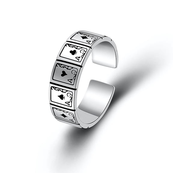 Unisex Ring Adjustable Opening Ace Playing Card Ring Retro Alloy Ring National Style Ring Old World Design Ring Fashion